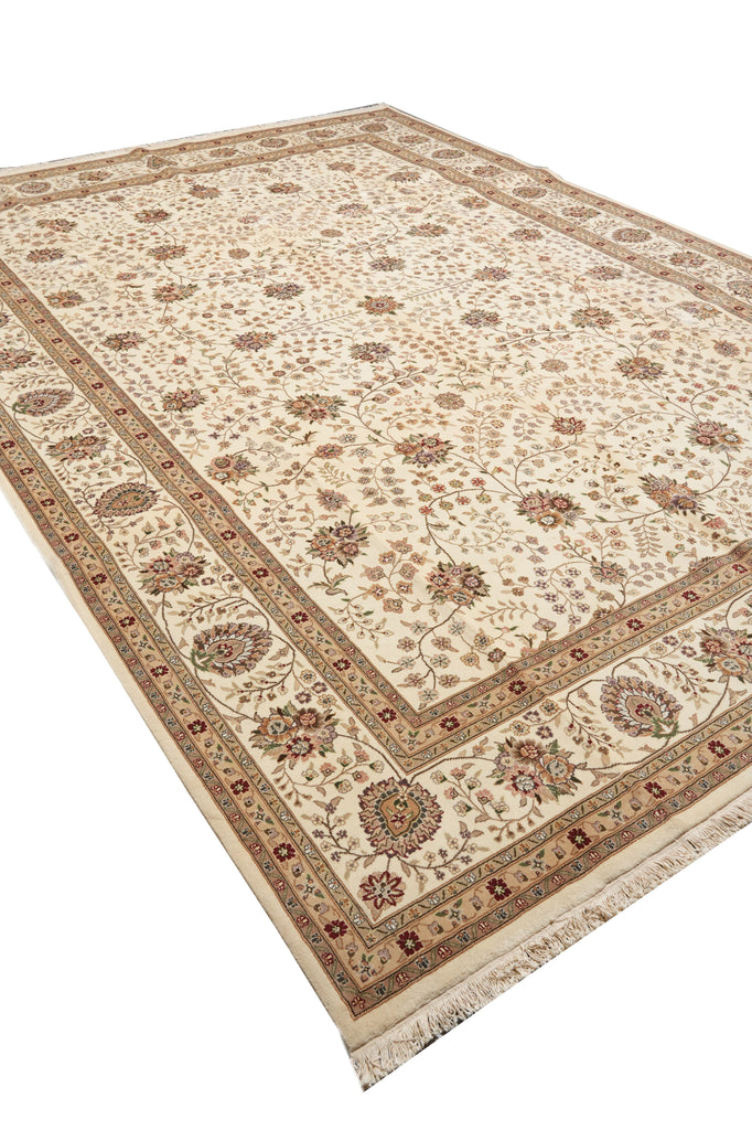 9.9 x 13.9 High Quality Wool And Silk Handmade Rug Ivory #F-4363