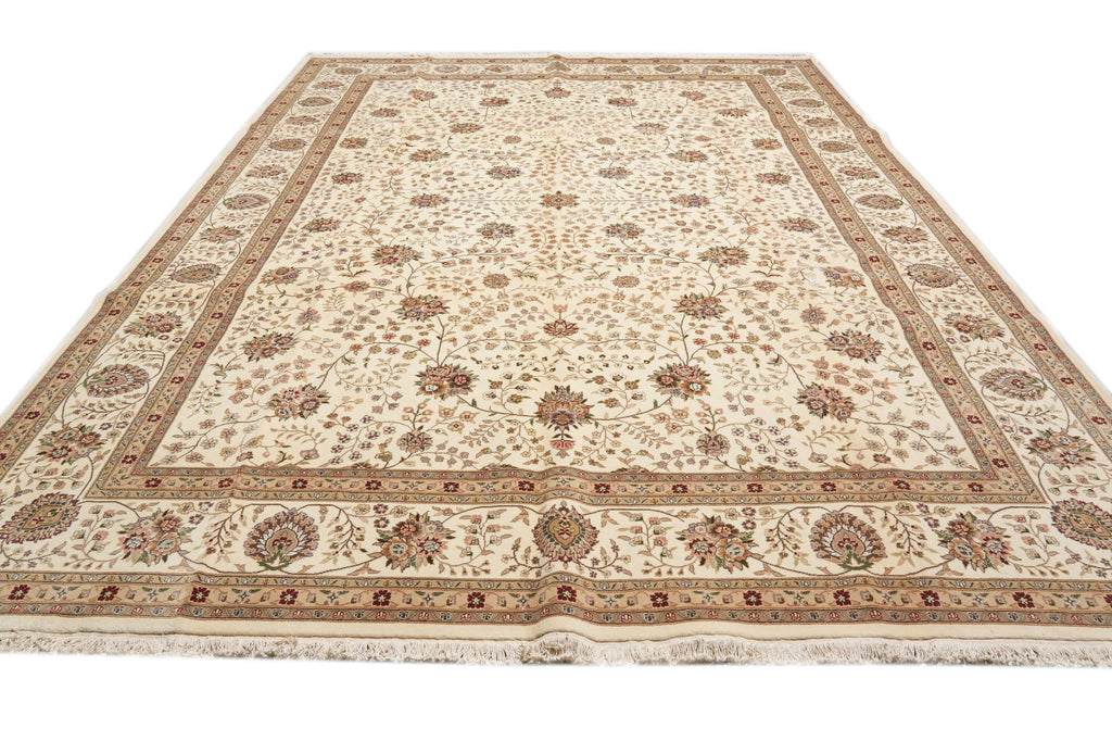 9.9 x 13.9 High Quality Wool And Silk Handmade Rug Ivory #F-4363