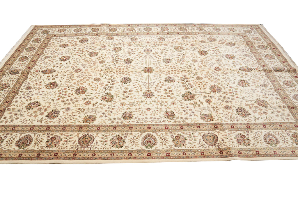 9.9 x 13.9 High Quality Wool And Silk Handmade Rug Ivory #F-4363