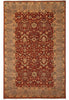 Load image into Gallery viewer, A traditional oriental area rug with an intricate floral pattern, featuring a deep red central field, a beige and brown border, and small blue accents throughout.