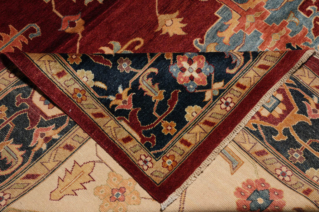 9.7 x 14 Rust Silky Wool Peshawar Rug 17372