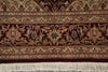 Load image into Gallery viewer, A close-up of an ornate patterned rug with cream fringe, featuring dark brown, burgundy, beige, and muted blue floral and geometric motifs.