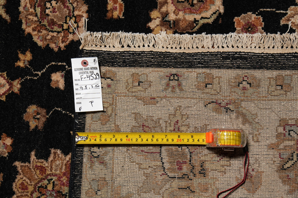 8 x 9.8 High Quality Area Rug Wool and Silk Sino Tabriz Black #F-4529