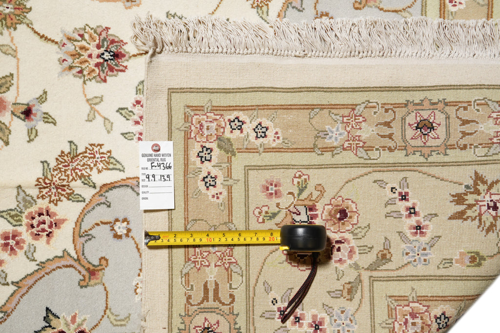 9.9 x 13.9 Fancy Quality Wool And Silk Hand-Knotted Carpet Ivory #F-4366
