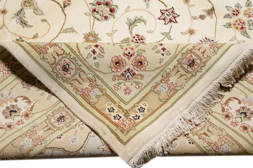 9.9 x 13.9 Fancy Quality Wool And Silk Hand-Knotted Carpet Ivory #F-4366