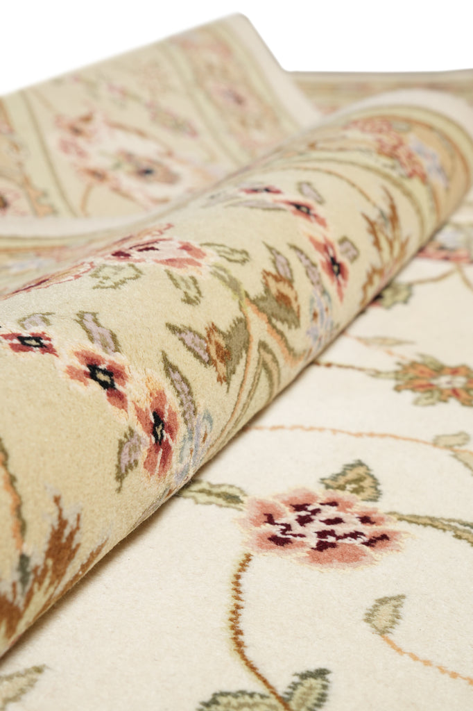 9.9 x 13.9 Fancy Quality Wool And Silk Hand-Knotted Carpet Ivory #F-4366