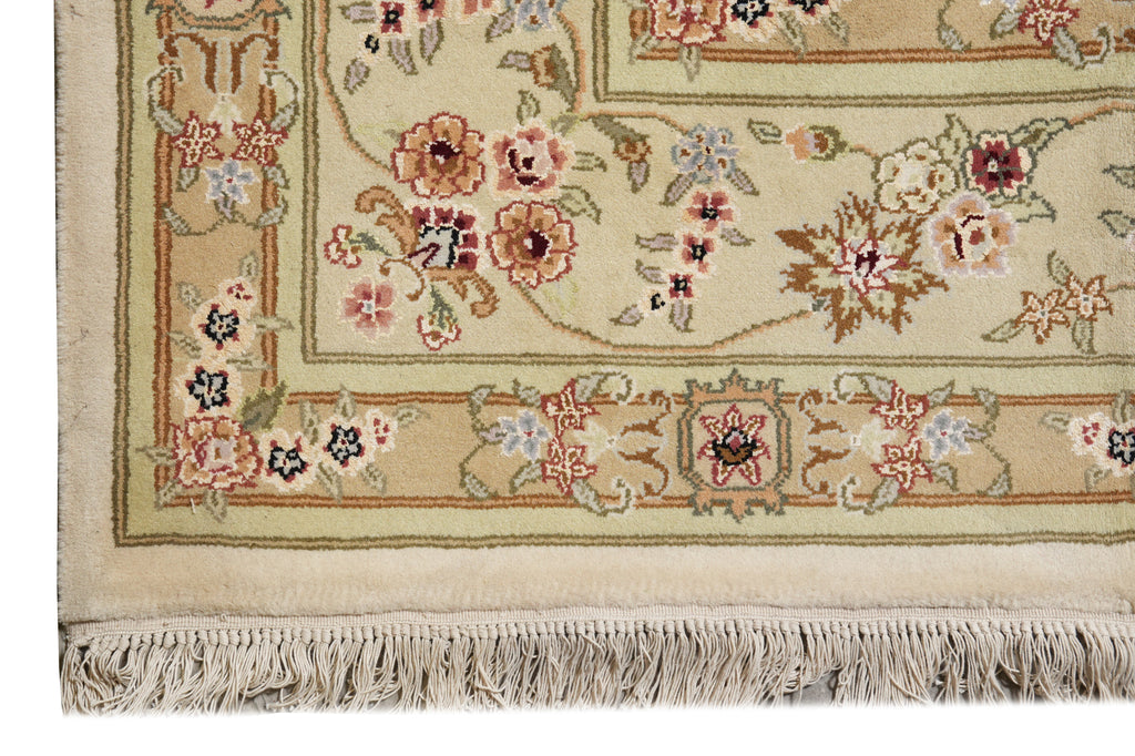 9.9 x 13.9 Fancy Quality Wool And Silk Hand-Knotted Carpet Ivory #F-4366