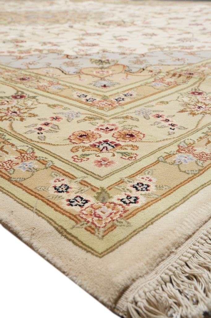 9.9 x 13.9 Fancy Quality Wool And Silk Hand-Knotted Carpet Ivory #F-4366
