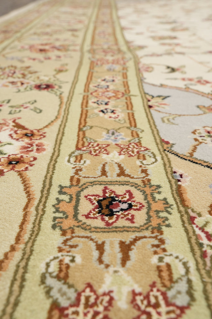 9.9 x 13.9 Fancy Quality Wool And Silk Hand-Knotted Carpet Ivory #F-4366