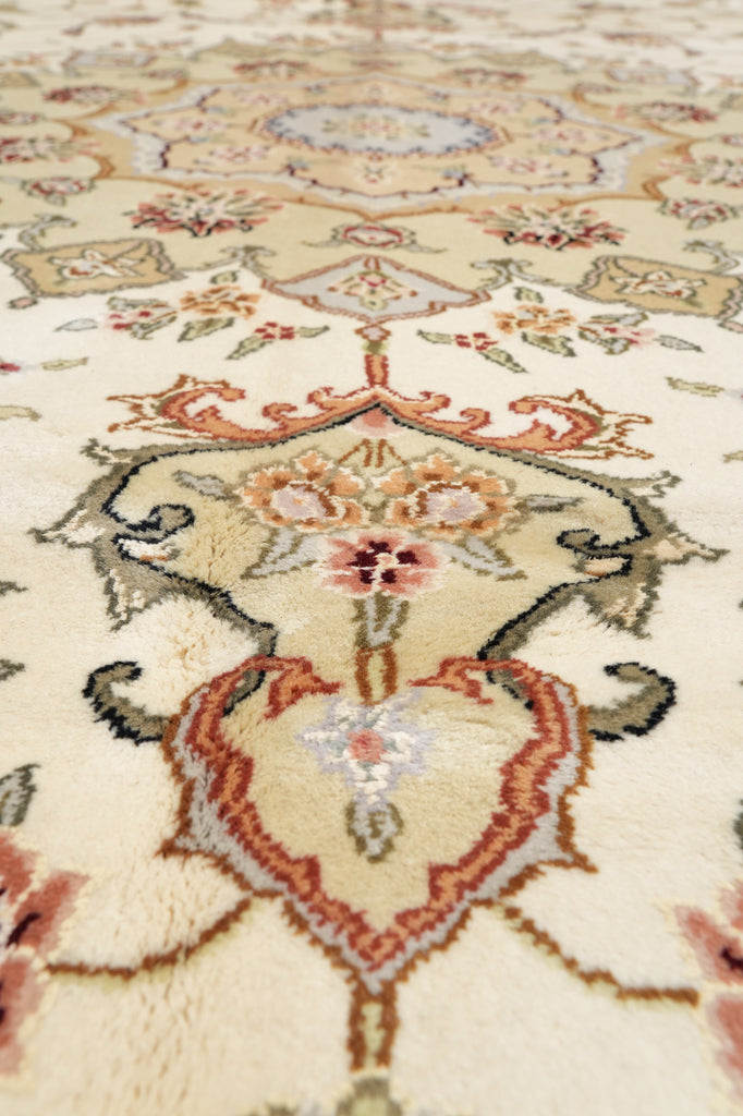 9.9 x 13.9 Fancy Quality Wool And Silk Hand-Knotted Carpet Ivory #F-4366