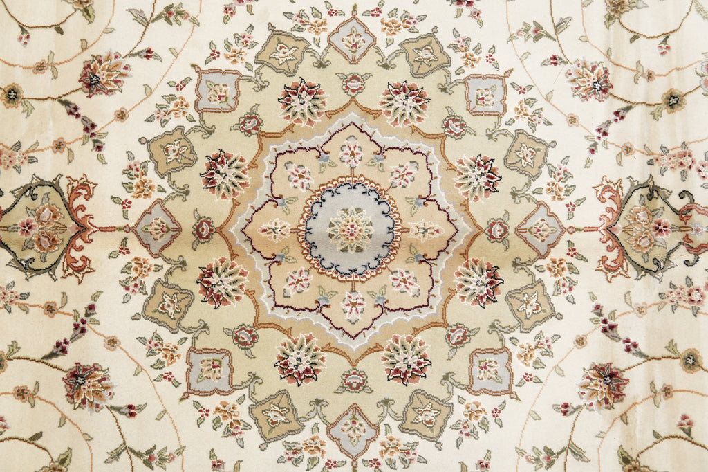 9.9 x 13.9 Fancy Quality Wool And Silk Hand-Knotted Carpet Ivory #F-4366