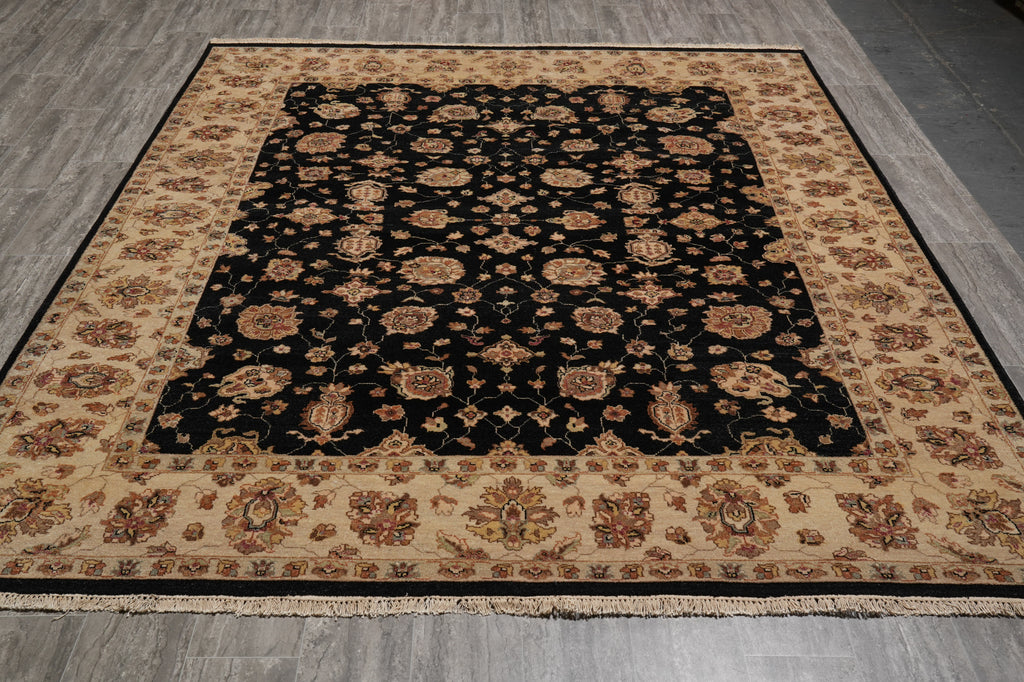 8 x 9.8 High Quality Area Rug Wool and Silk Sino Tabriz Black #F-4529