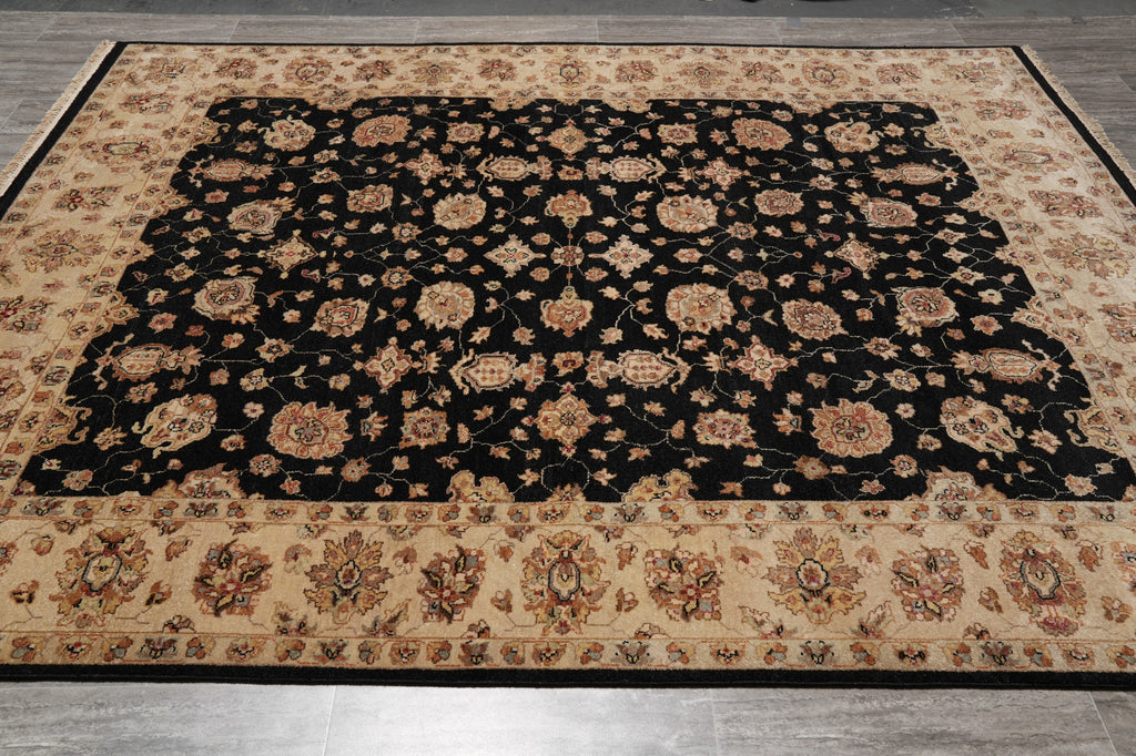 8 x 9.8 High Quality Area Rug Wool and Silk Sino Tabriz Black #F-4529