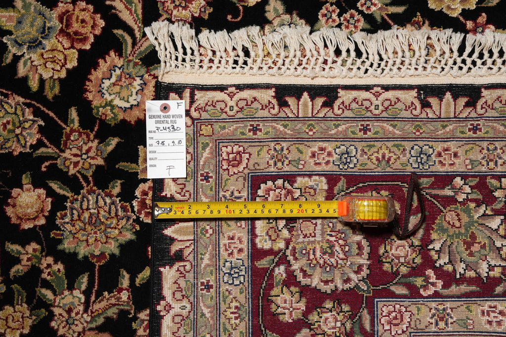 7.8 x 10 High Quality Wool and Silk Sino Tabriz Fancy Rug Black Burgundy #F-4530