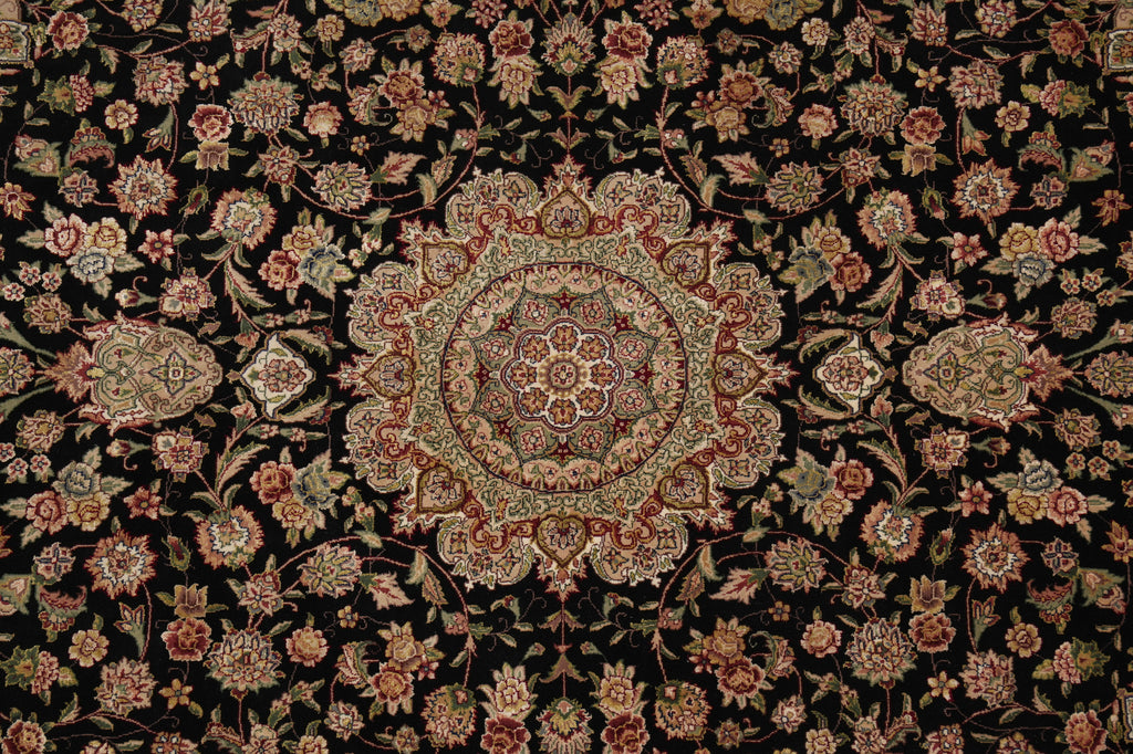 7.8 x 10 High Quality Wool and Silk Sino Tabriz Fancy Rug Black Burgundy #F-4530