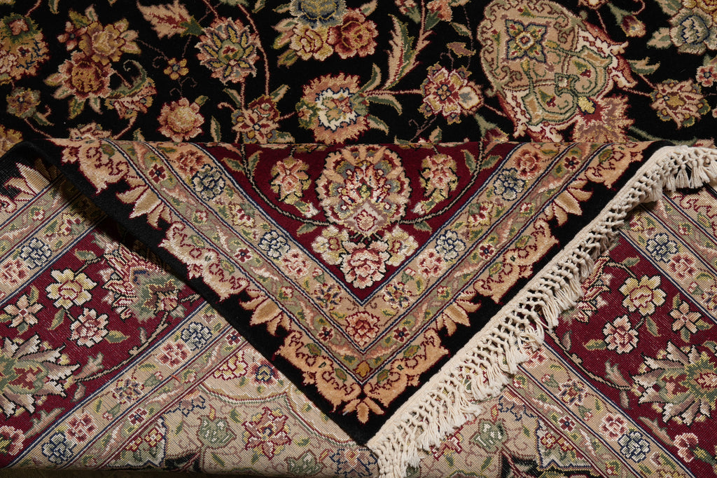 7.8 x 10 High Quality Wool and Silk Sino Tabriz Fancy Rug Black Burgundy #F-4530