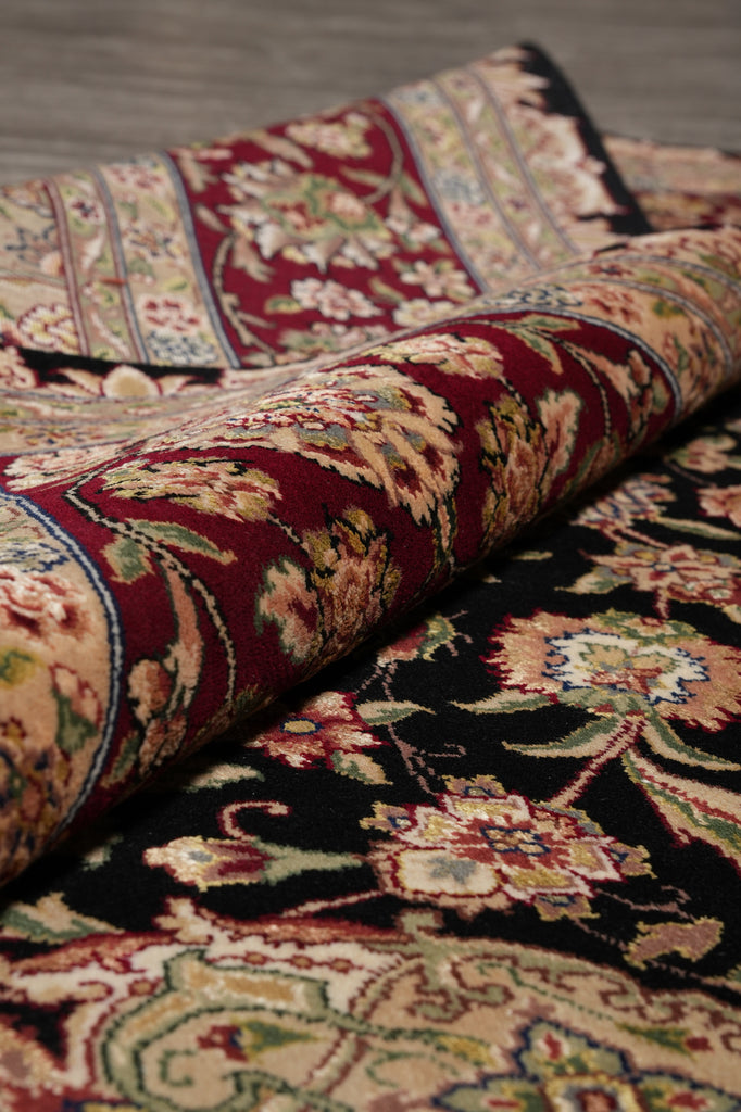 7.8 x 10 High Quality Wool and Silk Sino Tabriz Fancy Rug Black Burgundy #F-4530