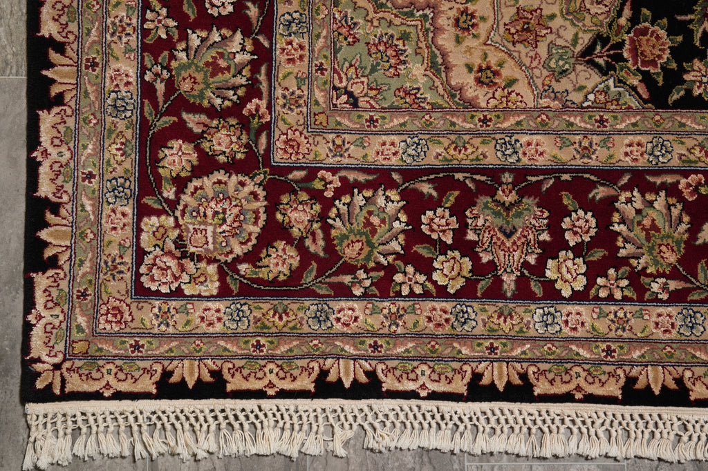 7.8 x 10 High Quality Wool and Silk Sino Tabriz Fancy Rug Black Burgundy #F-4530