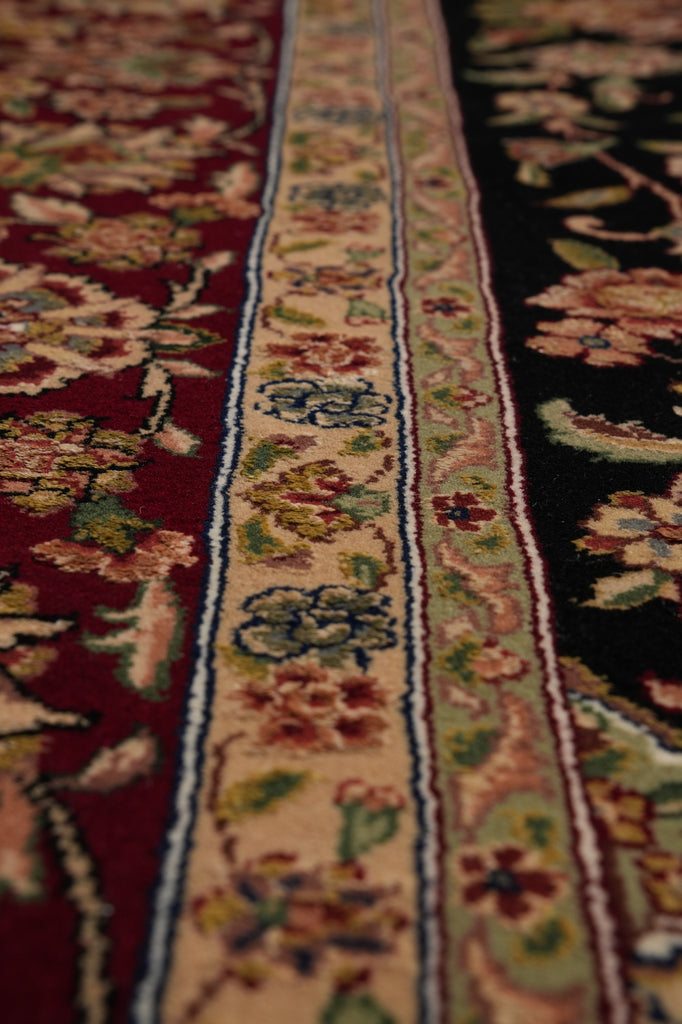 7.8 x 10 High Quality Wool and Silk Sino Tabriz Fancy Rug Black Burgundy #F-4530