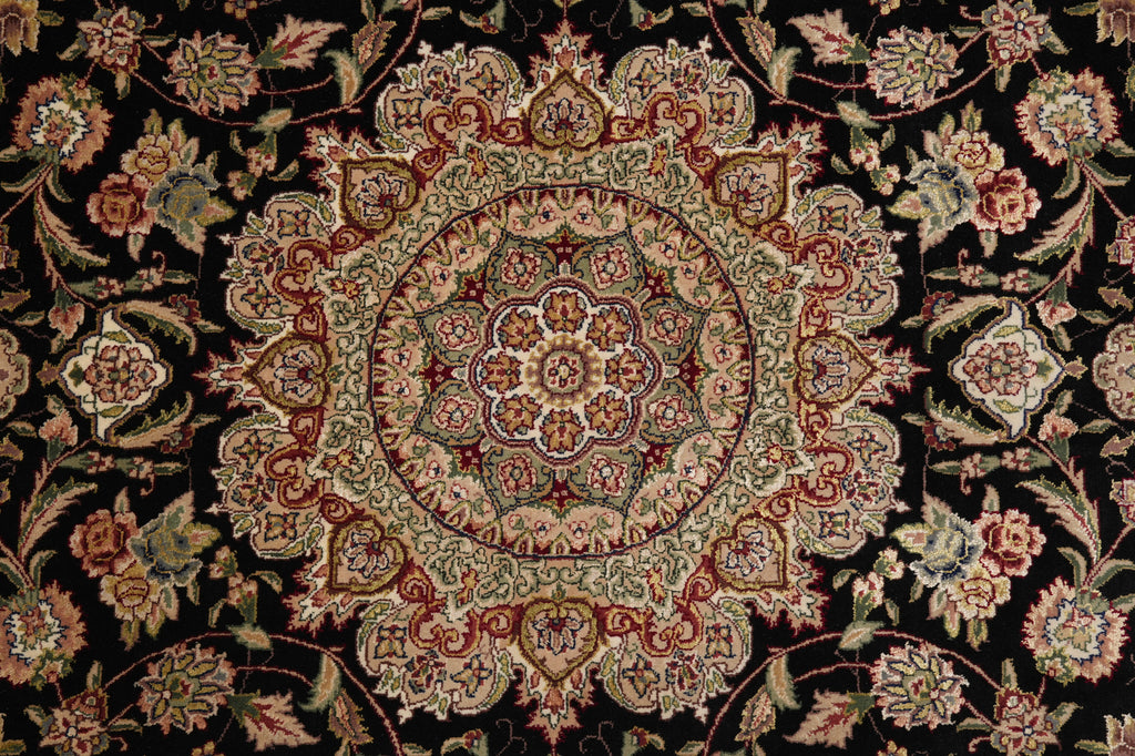7.8 x 10 High Quality Wool and Silk Sino Tabriz Fancy Rug Black Burgundy #F-4530