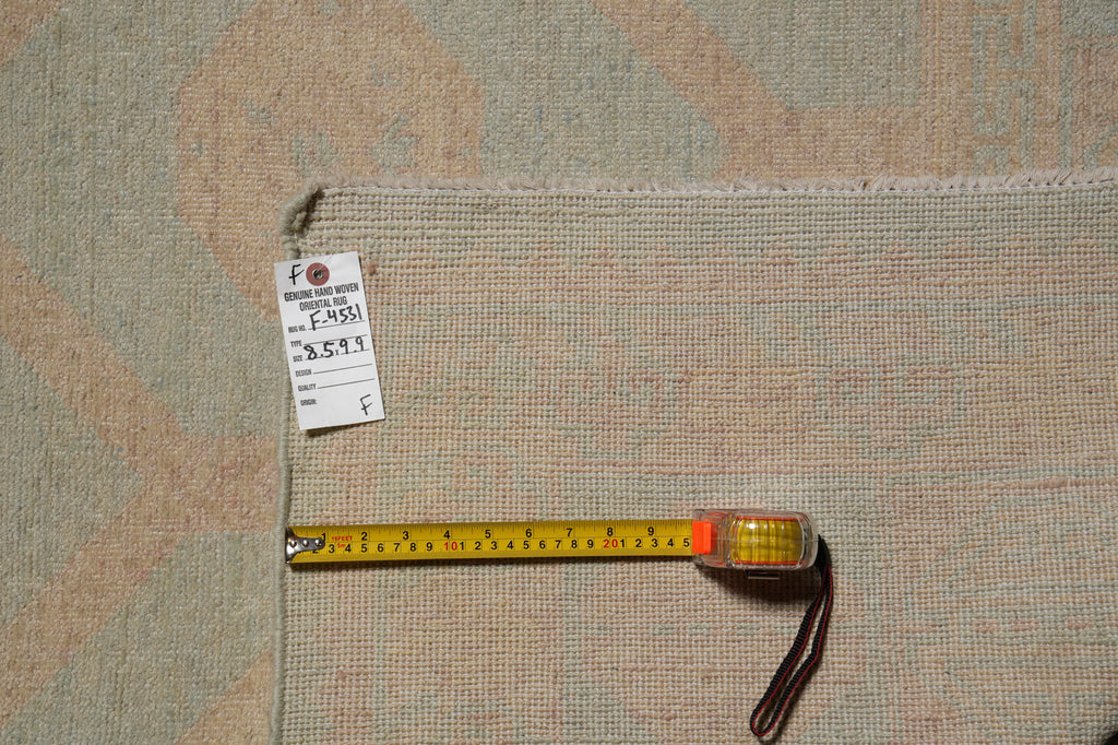 8.5 x 9.9 Washed out Colors Handmade Chobi Peshawar Transitional Rug Light Green #F-4531