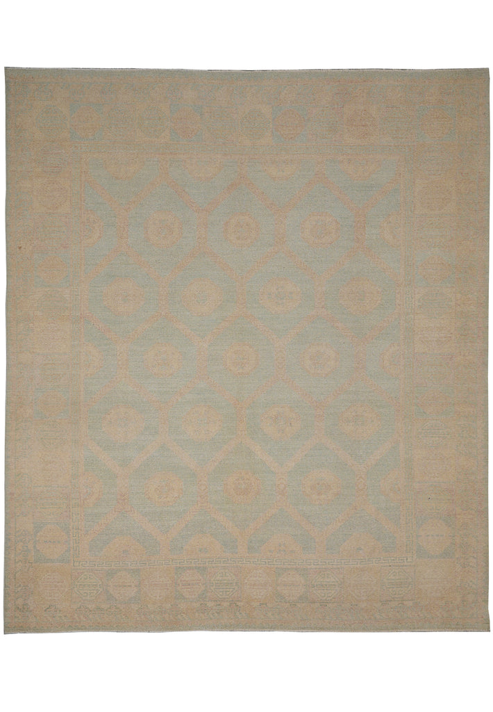 8.5 x 9.9 Washed out Colors Handmade Chobi Peshawar Transitional Rug Light Green