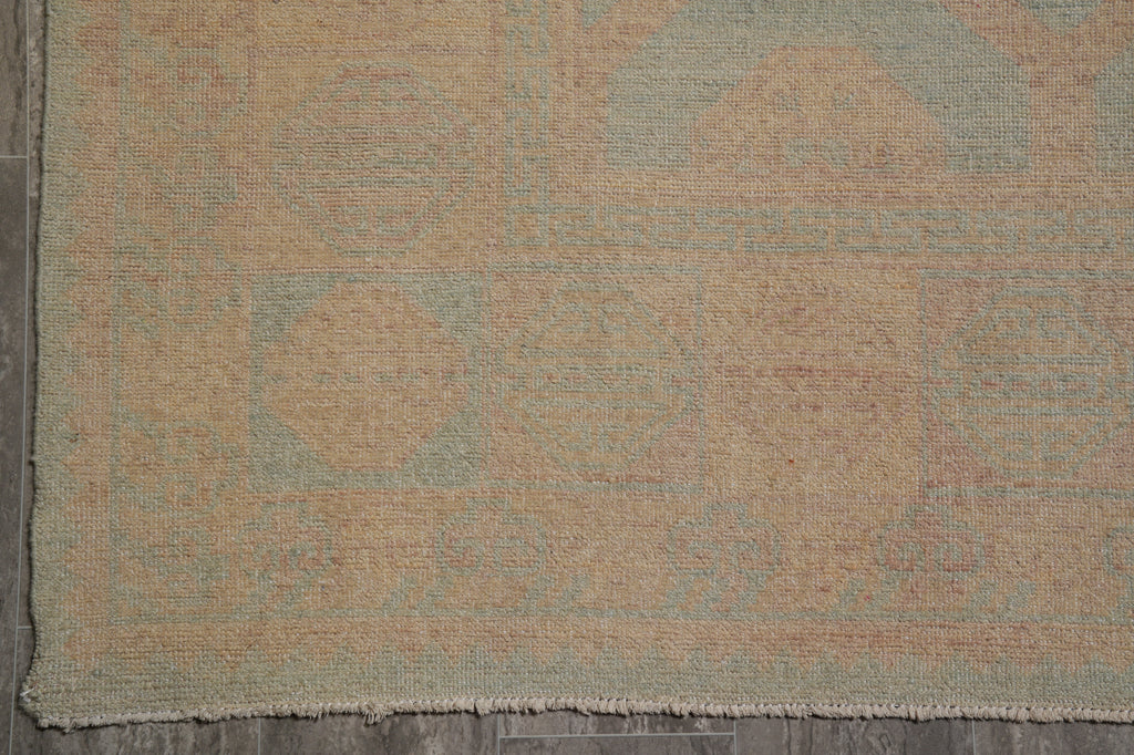 8.5 x 9.9 Washed out Colors Handmade Chobi Peshawar Transitional Rug Light Green #F-4531
