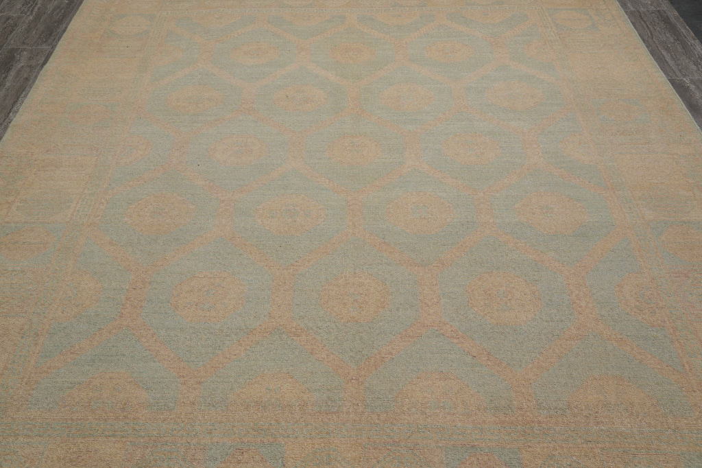 8.5 x 9.9 Washed out Colors Handmade Chobi Peshawar Transitional Rug Light Green #F-4531