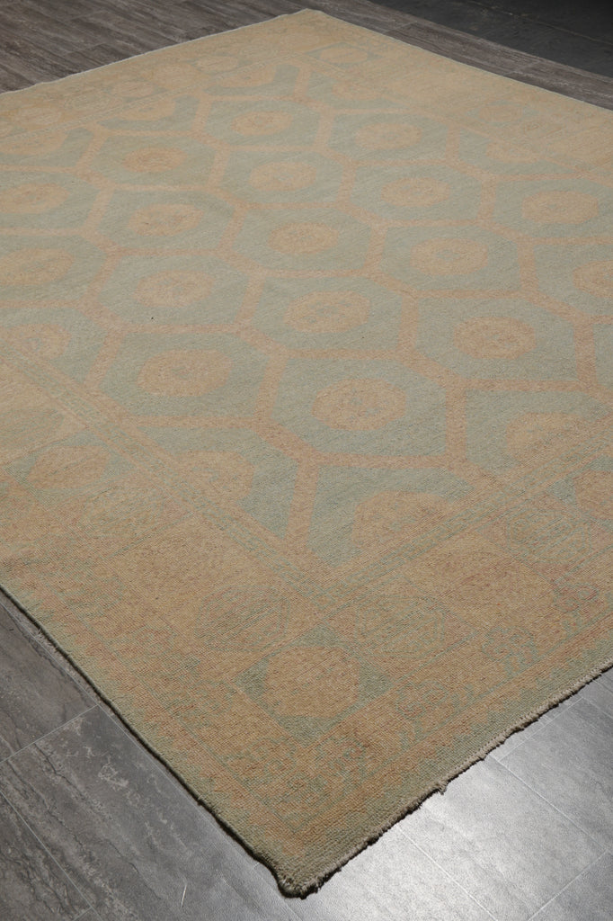 8.5 x 9.9 Washed out Colors Handmade Chobi Peshawar Transitional Rug Light Green #F-4531