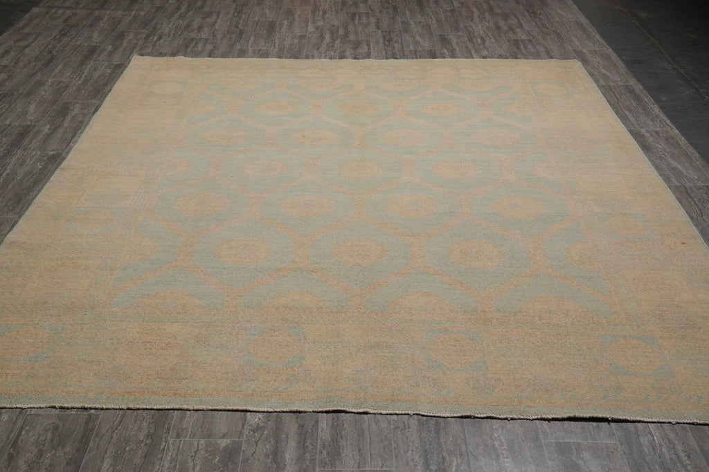 8.5 x 9.9 Washed out Colors Handmade Chobi Peshawar Transitional Rug Light Green #F-4531