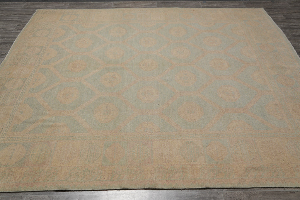 8.5 x 9.9 Washed out Colors Handmade Chobi Peshawar Transitional Rug Light Green #F-4531