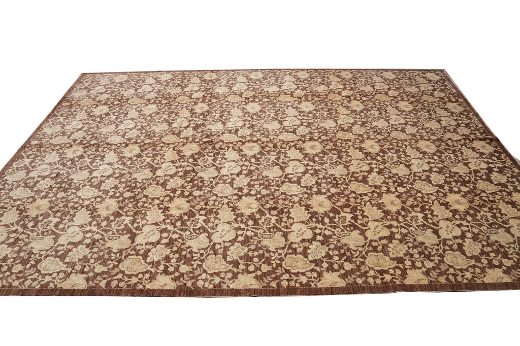 10 x 14 Brown Beige New Handmade Chobi Peshawar Zigler Carpet Modern Transitional #PIX-13403