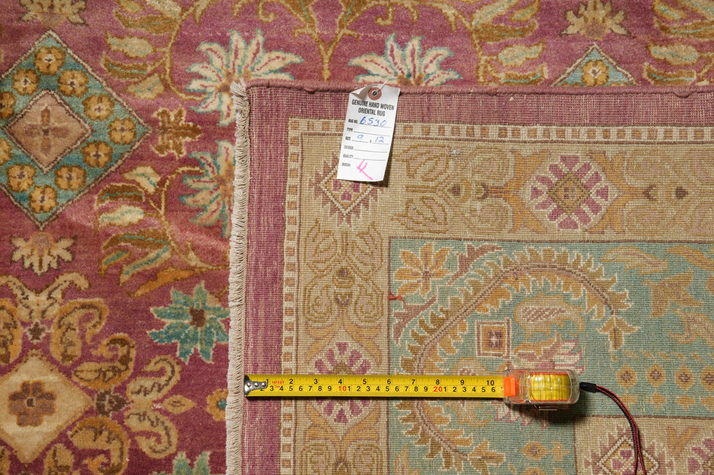 9 x 12 Beautiful Agra Rug Handmade Natural Wool Rust Green #F-6530