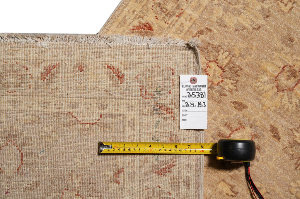 2.4 x 19.3' Feet Long Runner Chobi Peshawar Natural Wool Neutral Brown #PIX-25381