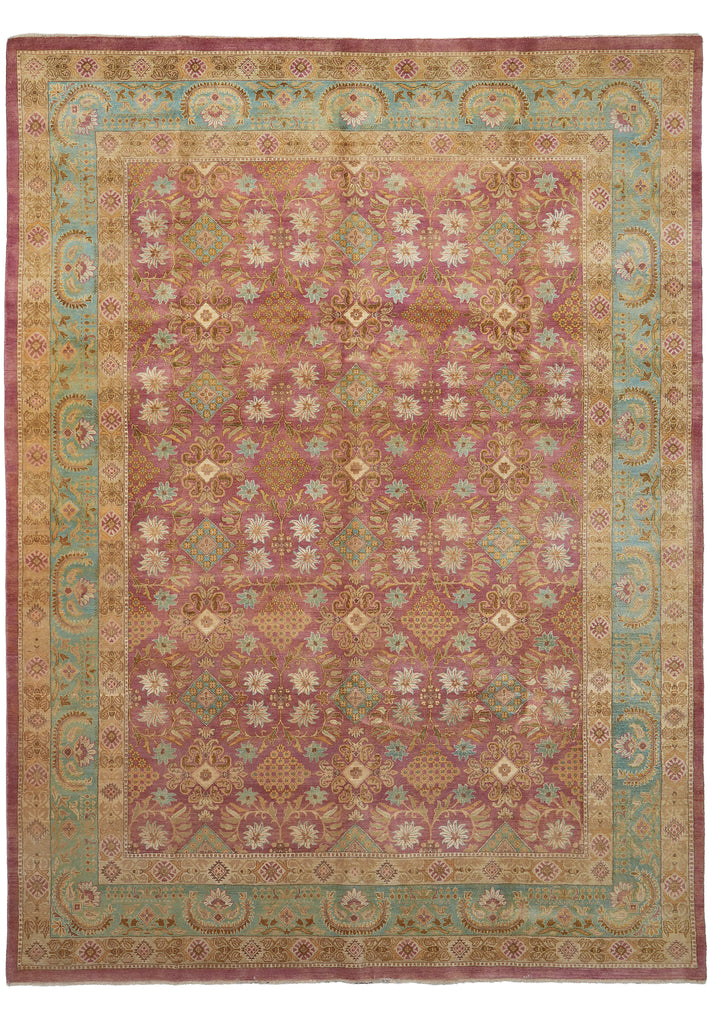 9 x 12 Beautiful Agra Rug Handmade Natural Wool Rust Green #F-6530