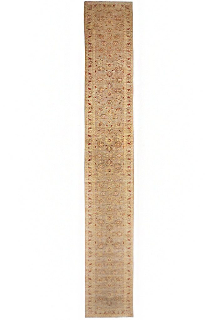 2.4 x 19.3' Feet Long Runner Chobi Peshawar Natural Wool Neutral Brown
