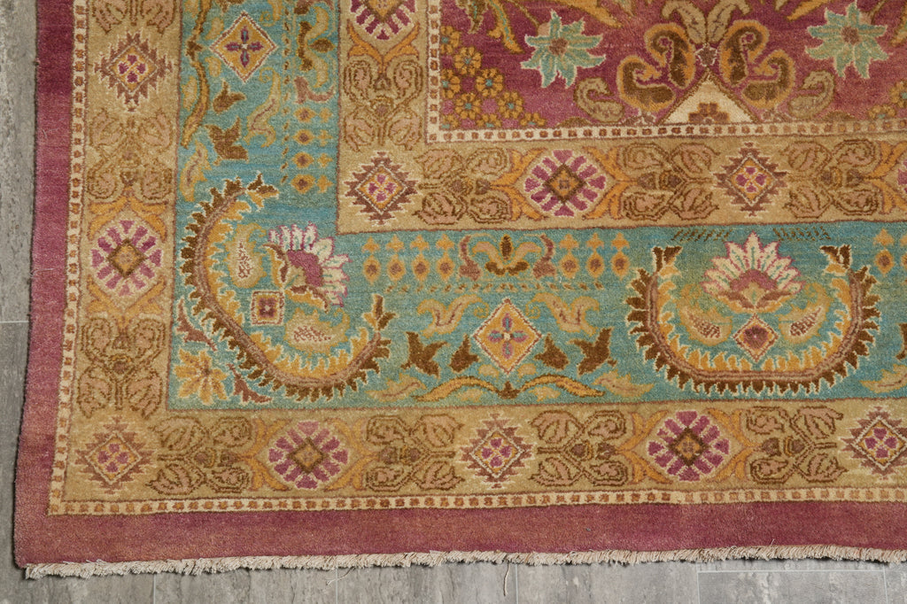 9 x 12 Beautiful Agra Rug Handmade Natural Wool Rust Green #F-6530