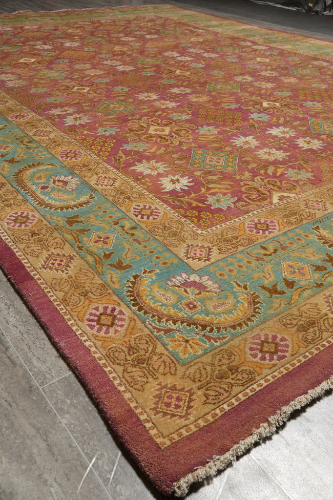 9 x 12 Beautiful Agra Rug Handmade Natural Wool Rust Green #F-6530