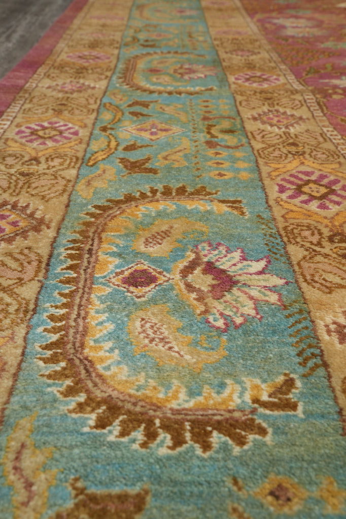 9 x 12 Beautiful Agra Rug Handmade Natural Wool Rust Green #F-6530