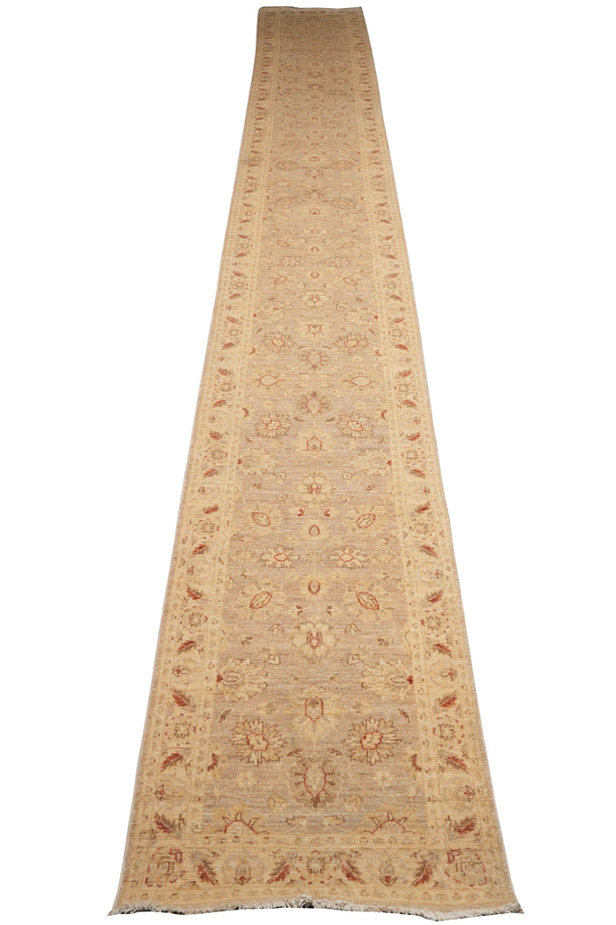 2.4 x 19.3' Feet Long Runner Chobi Peshawar Natural Wool Neutral Brown