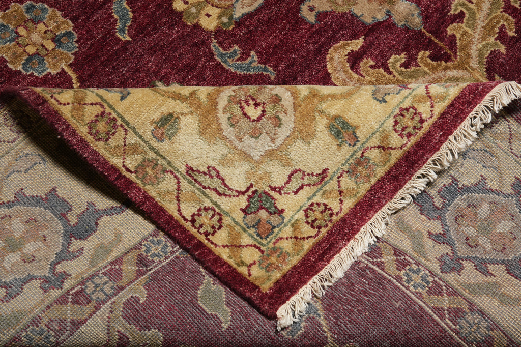 8.9 x 11.8 Hand-knotted India Area Rug Burgundy and Gold #5276