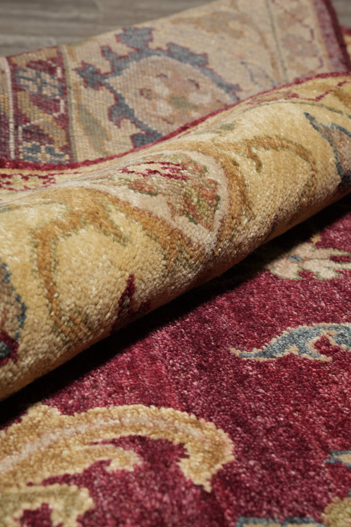 8.9 x 11.8 Hand-knotted India Area Rug Burgundy and Gold #5276