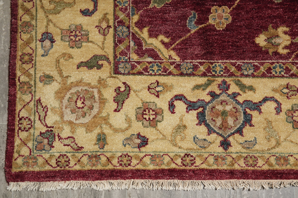 8.9 x 11.8 Hand-knotted India Area Rug Burgundy and Gold #5276
