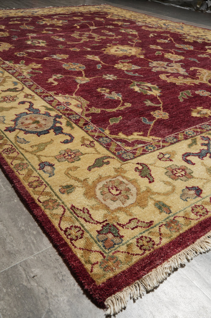 8.9 x 11.8 Hand-knotted India Area Rug Burgundy and Gold #5276