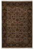 Load image into Gallery viewer, A traditional oriental area rug with an intricate floral and geometric pattern, featuring a central field and ornate borders in shades of brown, beige, and black.