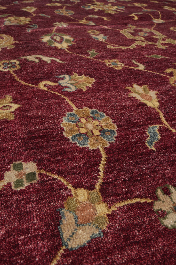 8.9 x 11.8 Hand-knotted India Area Rug Burgundy and Gold #5276