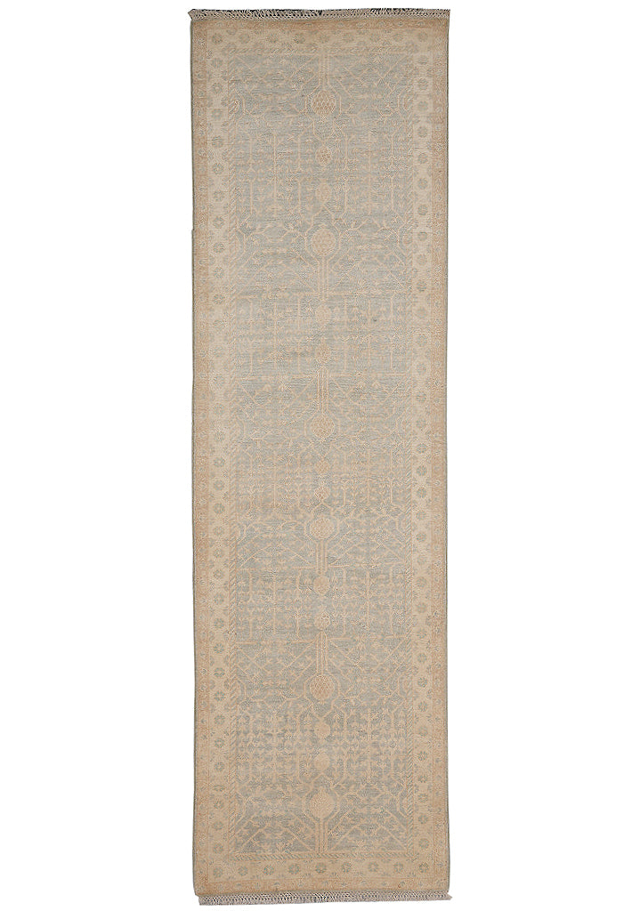 2.10 x 9.7 Feet Runner Natural Wool Chobi Peshawar Chotan Oushak Washed out Green