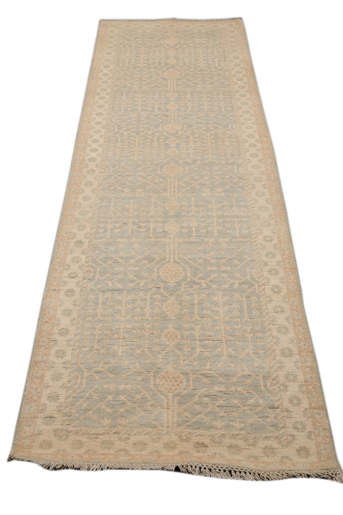 2.10 x 9.7 Feet Runner Natural Wool Chobi Peshawar Chotan Oushak Washed out Green