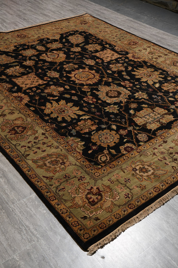 8 x 10 Black Green Quality Wool Jaipur Rug #PIX-3632