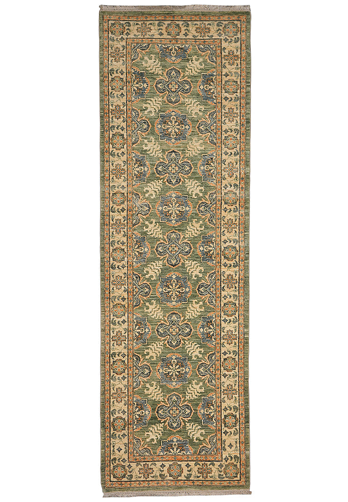 3.2 x 10' Feet Runner Green Chobi Zigler Handmade Wool Chotan Carpet